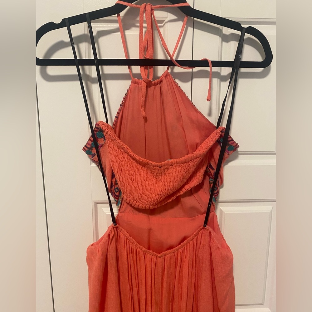 Lulus Coral Embroidered Top Open Back Maxi Dress - Picture 4 of 4